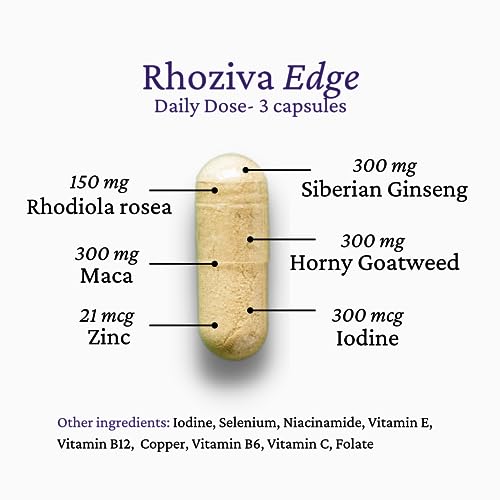 Rhoziva Edge - Horny Goat Weed, Siberian Ginseng, Maca Powder – Libido Booster for Men and Woman, Natural Stress Relief & Mood Support | Rhodiola Rosea Adaptogenic Supplement | Vegetarian Capsules 60 Count