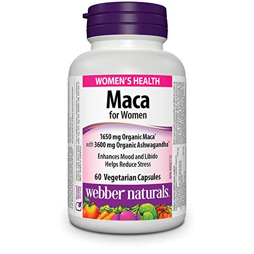 Webber Naturals Maca for Women, Vegetarian Capsule, 1,650 mg Organic Maca with 3,600 mg of Ashwagandha, 60 Count