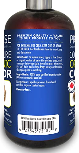 270ml (9oz) ORGANIC CASTOR Oil, 100% Pure Certified For Hair, Beard, Moisturizes, Softens, Nourishes Skin, Hair and Nails, Made in Canada, No Chemicals Cruelty Free (Castor Oil, 270ml)