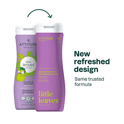 ATTITUDE Shampoo and Body Wash for Kids, EWG Verified, Dermatologically Tested, Plant- and Mineral-Based Ingredients, Vegan and Cruelty-Free, Vanilla & Pear, 473 mL