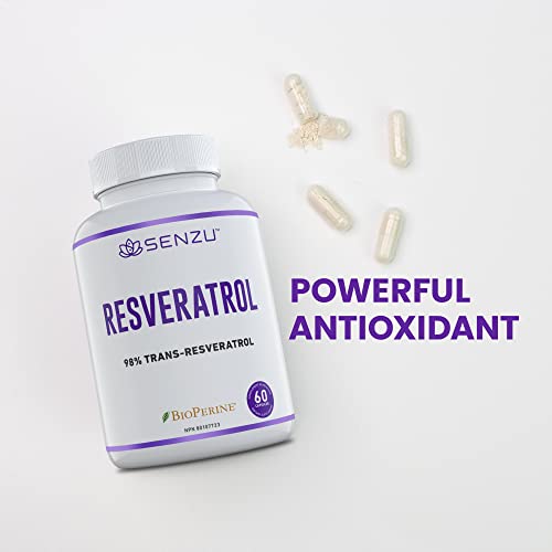 Ultra High Purity Resveratrol Capsules - 98% Trans-Resveratrol - Highly Purified and Highly Bioavailable - 60 Caps Resveratrol Supplement