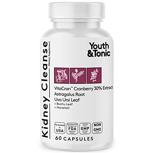 Youth & Tonic Kidney Cleanse Detox for Residual Metabolic Waste & Excess Body Water for Urinary Tract & Bladder Health 60 Capsules