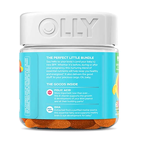 Olly The Essential Prenatal Gummy Multivitamin, 30 Day Supply ( Gummies), Sweet, Folic Acid, Vitamin D, Omega 3 DHA, Chewable Supplement, White Citrus, 60 Count (Pack of 1)