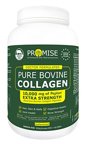 🇨🇦 825gm (29oz) Hydrolyzed Bovine Collagen Peptides Protein featuring 10,000 mg of Peptan, Better Absorption, Grass Fed, Extra Strength. For Skin, Nails, Bones and Joints, Non GMO, Unflavoured