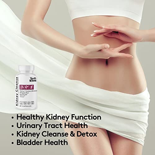 Youth & Tonic Kidney Cleanse Detox for Residual Metabolic Waste & Excess Body Water for Urinary Tract & Bladder Health 60 Capsules