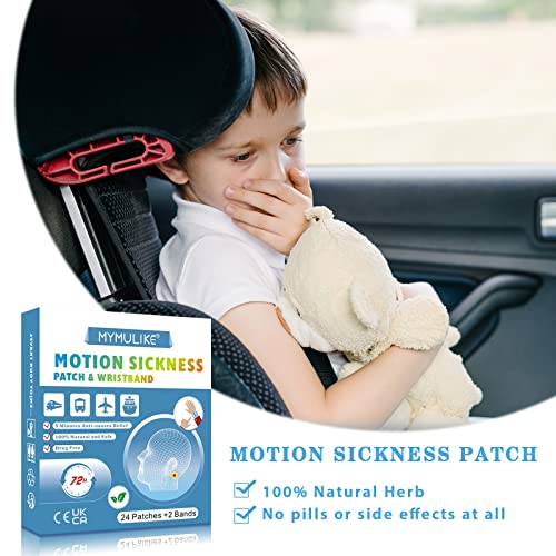 24 Counts MYMULIKE Motion Sickness Patch, Anti Nausea Patches With Motion Sickness Bracelet Relieve Vomiting, Nausea, Dizziness Resulted from Sickness of Cars, Ships, Airplanes