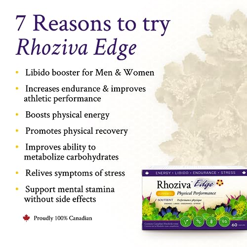 Rhoziva Edge - Horny Goat Weed, Siberian Ginseng, Maca Powder – Libido Booster for Men and Woman, Natural Stress Relief & Mood Support | Rhodiola Rosea Adaptogenic Supplement | Vegetarian Capsules 60 Count