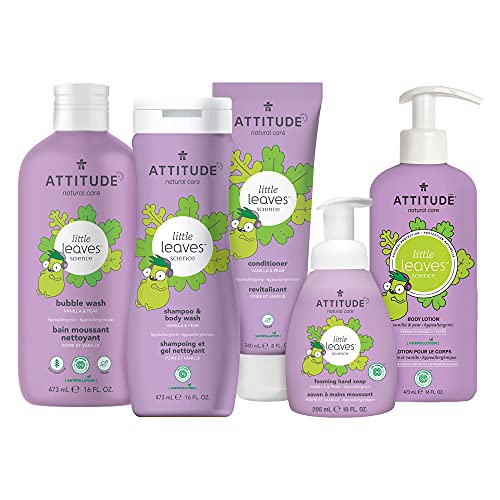ATTITUDE Shampoo and Body Wash for Kids, EWG Verified, Dermatologically Tested, Plant- and Mineral-Based Ingredients, Vegan and Cruelty-Free, Vanilla & Pear, 473 mL
