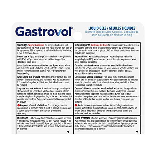 Gastrovol 3-in-1 Relief Liquid Gels, For Diarrhea, Nausea, and Upset Stomach, Dye Free & Taste Free, 16 Capsules