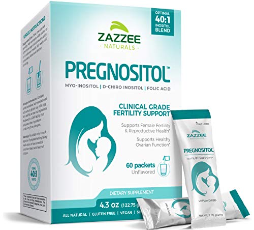 Zazzee PREGNOSITOL, 60 Day Supply, Premium Myo-Inositol, D-Chiro-Inositol, and Folic Acid Blend, Ideal 40:1 Ratio, 60 Easy-Tear Packets, Vegan, All Natural and Non-GMO