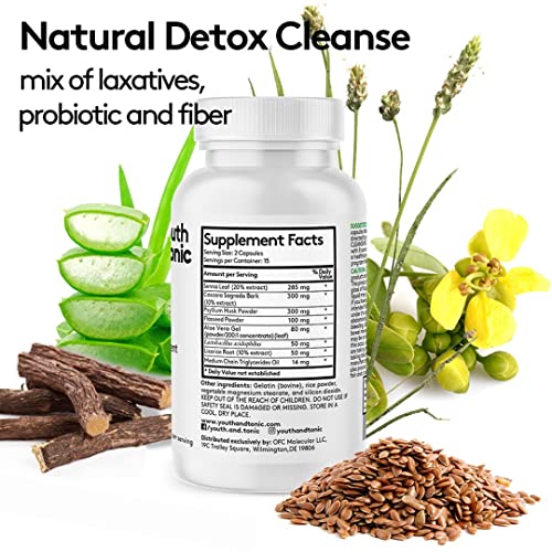 Youth & Tonic 15 Day Colon Cleanser & Detox for Waste Loss to Feel Lighter or Break The Plateau | Natural Cleanse Pills for Belly Bloat for Men & Women | 30 caps