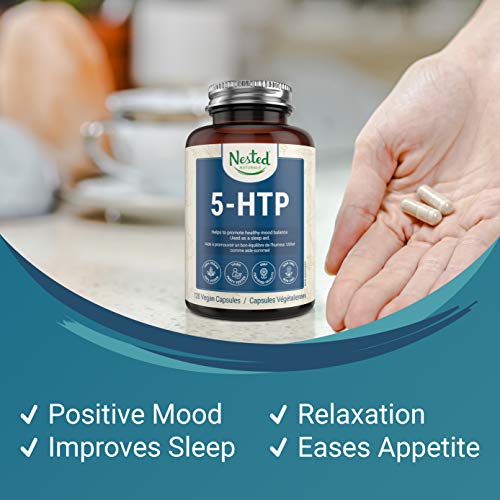 5-HTP 100 mg | 120 Vegan Capsules | Naturally Sourced Serotonin Booster | Healthy Attitude and Positive Mood Support Supplement