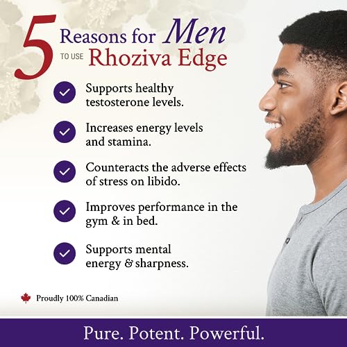 Rhoziva Edge - Horny Goat Weed, Siberian Ginseng, Maca Powder – Libido Booster for Men and Woman, Natural Stress Relief & Mood Support | Rhodiola Rosea Adaptogenic Supplement | Vegetarian Capsules 60 Count