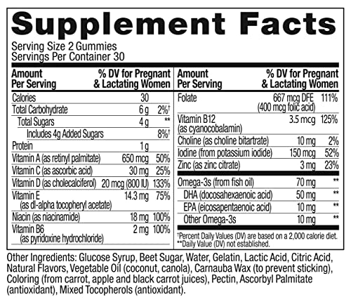 Olly The Essential Prenatal Gummy Multivitamin, 30 Day Supply ( Gummies), Sweet, Folic Acid, Vitamin D, Omega 3 DHA, Chewable Supplement, White Citrus, 60 Count (Pack of 1)