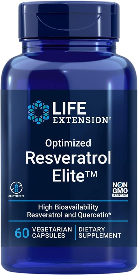 Life Extension Optimized Resveratrol Elite - Highly Bioavailable Trans Resveratrol Supplement - From Grape & Japanese Knotweed - For Brain Health - Gluten-Free, Non-GMO - 60 Vegetarian Capsules
