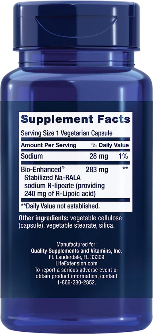 Life Extension Super R-Lipoic Acid 240 mg - Supports Cellular Energy - Supplement for Anti-Aging and Liver Health - Non-GMO, Gluten-Free - 60 Vegetarian Capsules