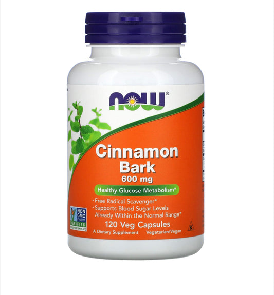 NOW CINNAMON BARK 600MG, 120 VEG CAPSULES