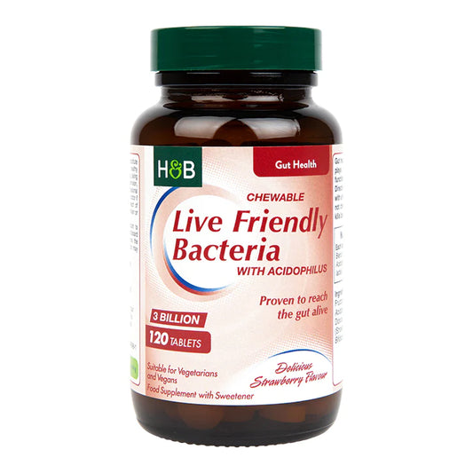 HOLLAND & BARRETT CHEWABLE LIVE FRIENDLY BACTERIA WITH ACIDOPHILUS, 120 TABLETS, STRAWBERRY FLAVOUR