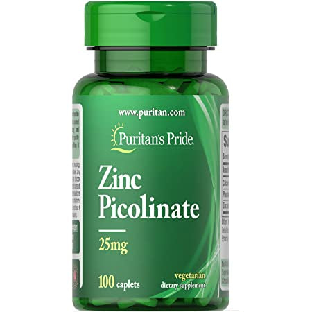 PURITAN’S PRIDE ZINC PICOLINATE 25MG, 100 CAPLETS