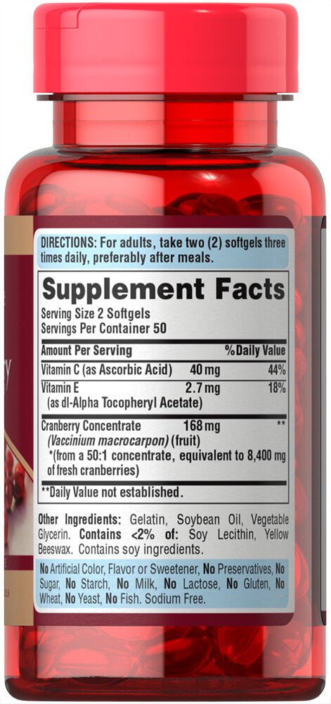 PURITAN’S PRIDE CRANBERRY FRUIT CONCENTRATE 4200MG, 100 SOFTGELS