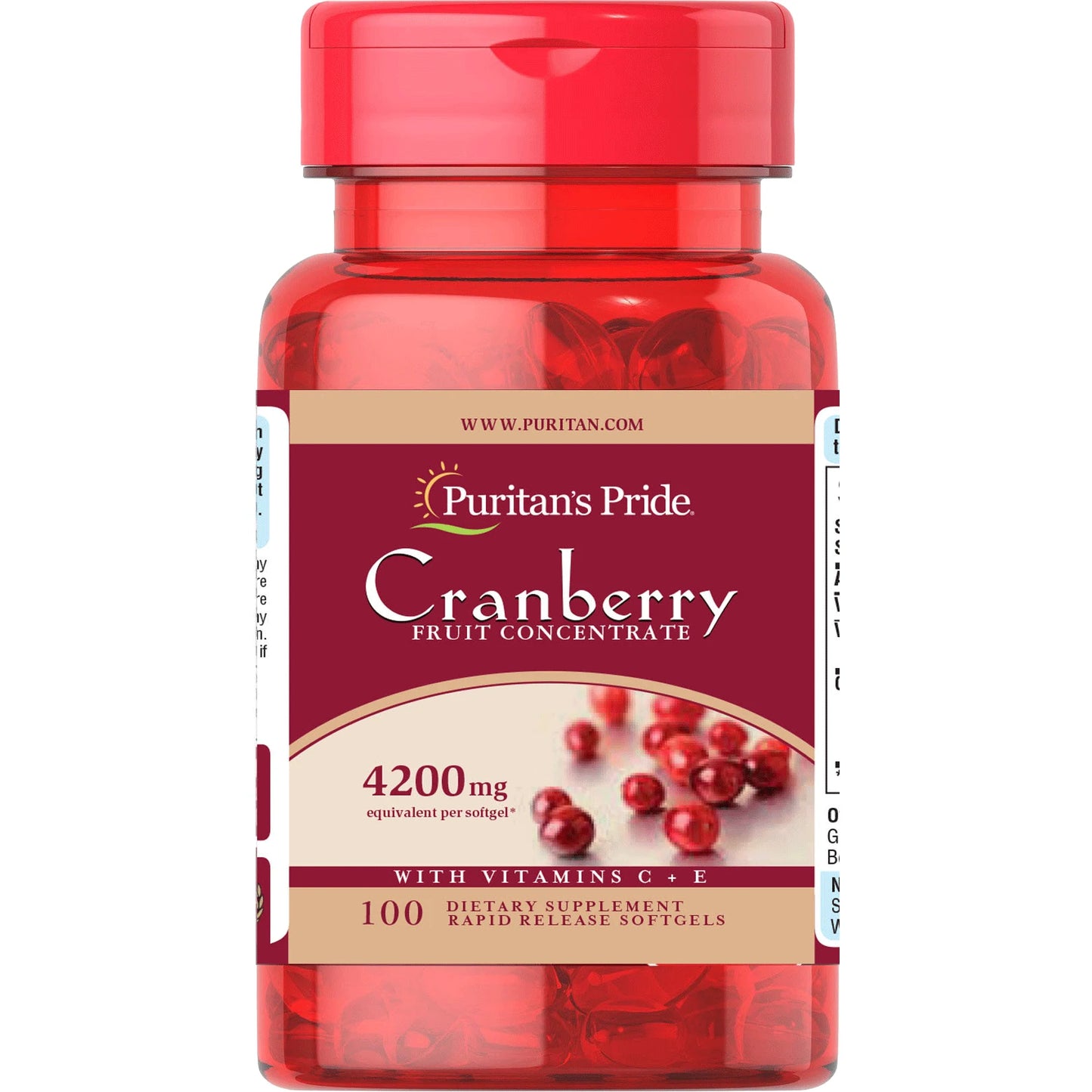 PURITAN’S PRIDE CRANBERRY FRUIT CONCENTRATE 4200MG, 100 SOFTGELS