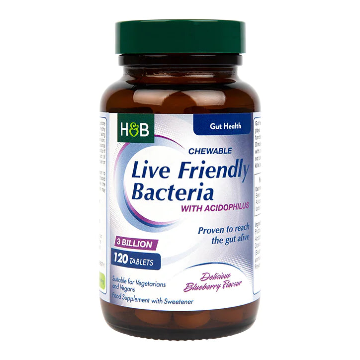 HOLLAND & BARRETT CHEWABLE LIVE FRIENDLY BACTERIA WITH ACIDOPHILUS BLUEBERRY FLAVOUR
