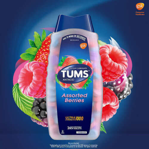 TUMS ANTACID ASSORTED BERRIES ULTRA STRENGTH 1000, 265 CHEWABLE TABLETS