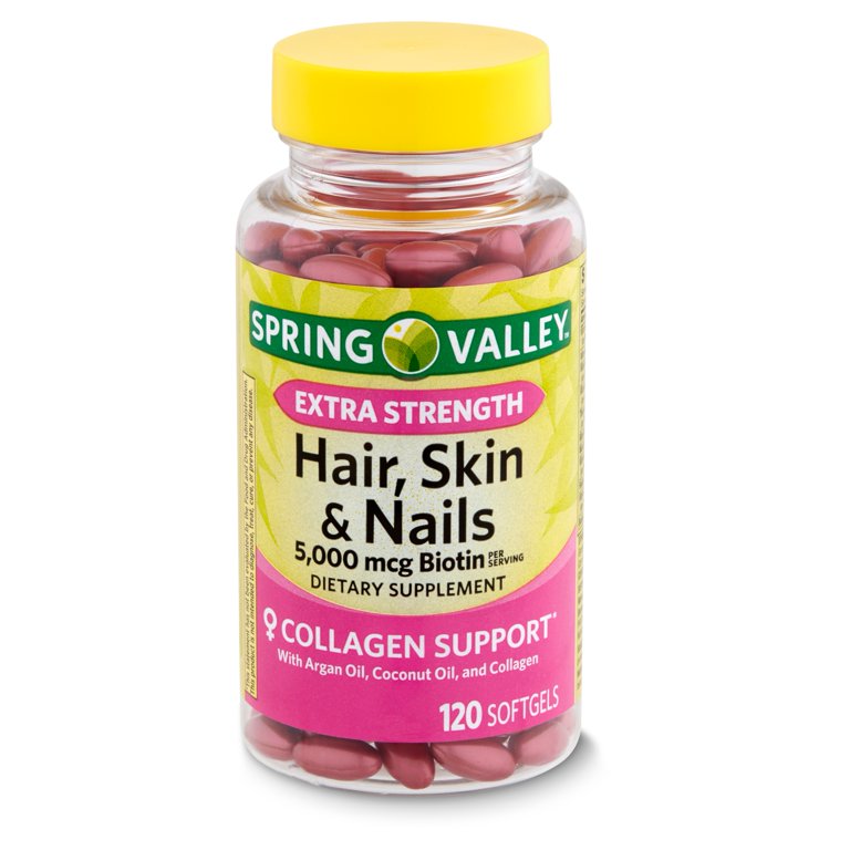 SPRING VALLEY EXTRA STRENGTH HAIR, SKIN & NAILS 5,000MCG, 120 SOFTGELS