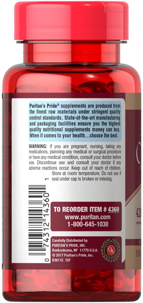 PURITAN’S PRIDE CRANBERRY FRUIT CONCENTRATE 4200MG, 100 SOFTGELS