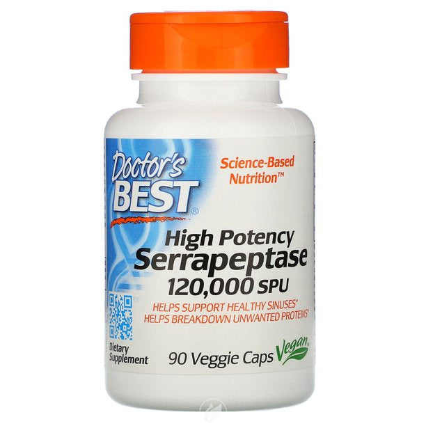 DOCTOR’S BEST HIGH POTENCY SERRAPEPTASE 120,000SPU, 90 VEGGIE CAPS