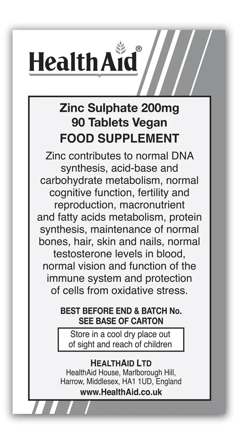 HEALTHAID ZINC SULPHATE 200MG