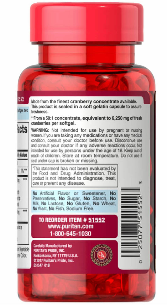 PURITAN’S PRIDE CRANBERRY FRUIT CONCENTRATE PLUS HIBISCUS EXTRACT 6250MG / 50MG