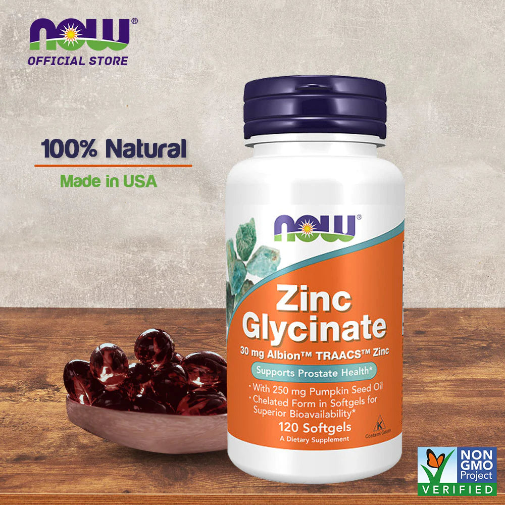 NOW ZINC GLYCINATE, 120 SOFTGELS