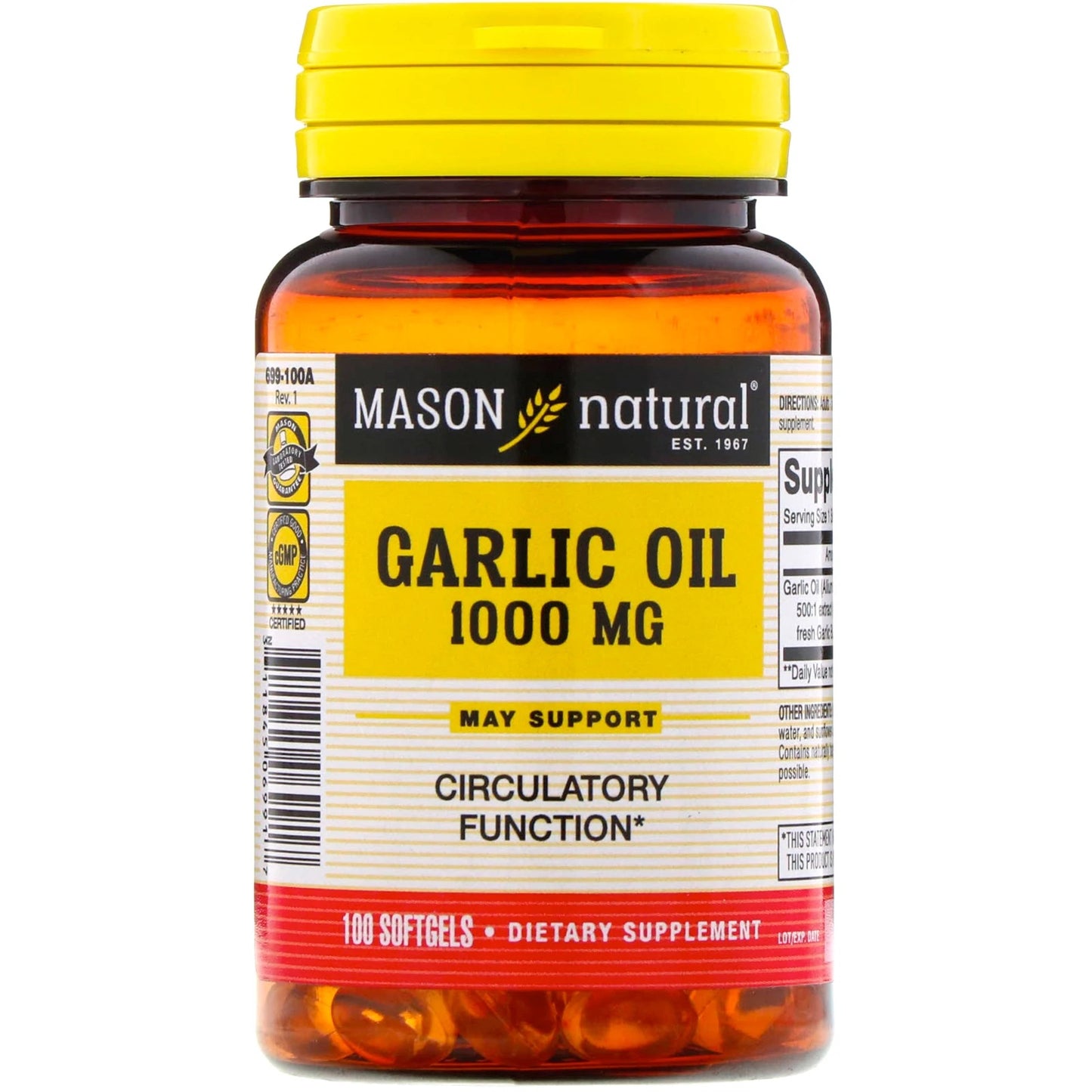 MASON NATURAL GARLIC OIL 1000MG, 100 SOFTGELS